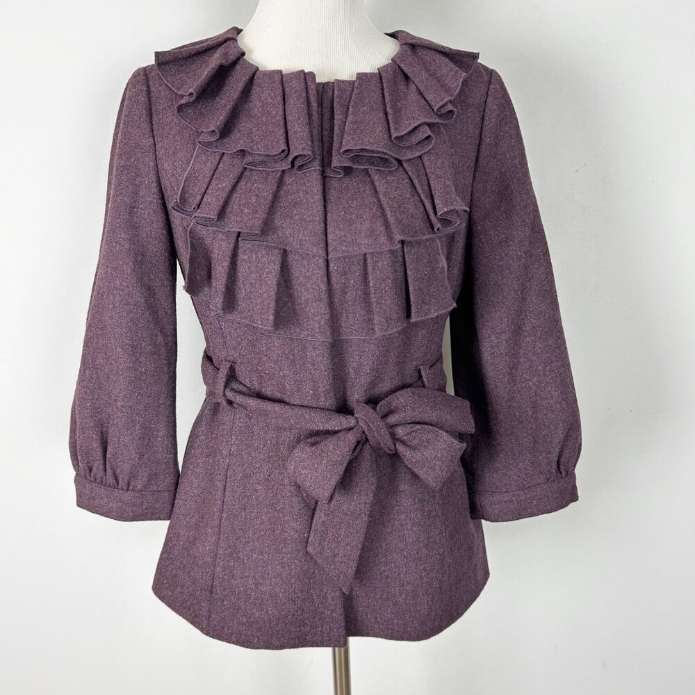 Anthro Tabitha Poetcore Purple Ruffle Short Jacket Wool Size 8‎ Women's